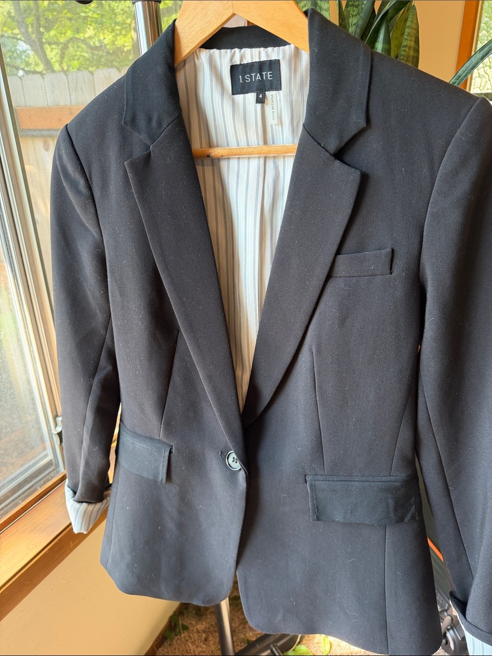 1. State Black Single-Button Notch Lapel Blazer